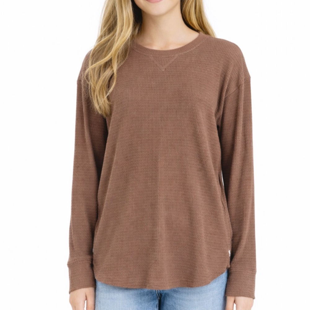 Abercrombie kids brown waffle knit long sleeve thermal top size 13/14